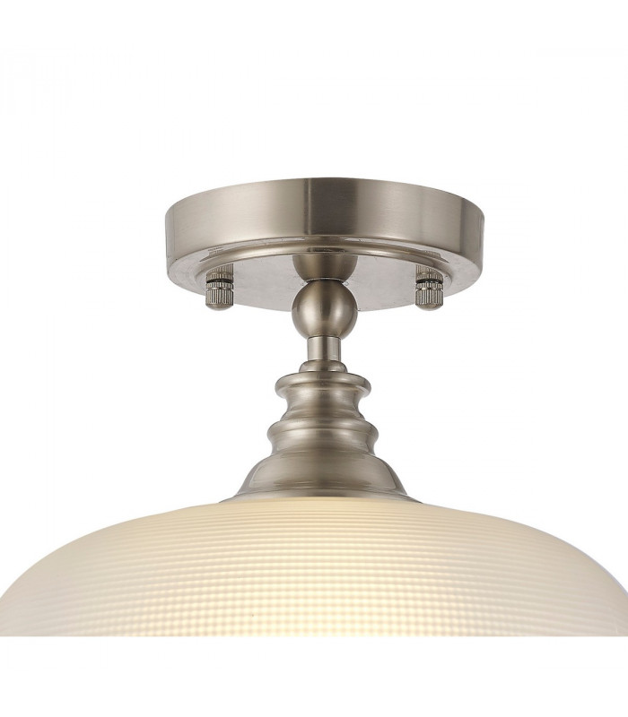 DeRuyter Flush Single Ceiling Pendant Adjustable E27 Satin Nickel Frosted Glass-10