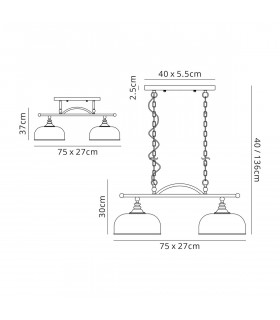 DeRuyter Semi Flush Ceiling Pendant Bar 2 Light Adjustable E27 Satin Nickel Frosted Glass-2