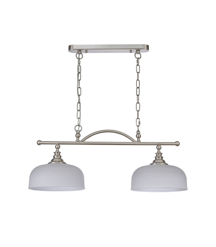 DeRuyter Semi Flush Ceiling Pendant Bar 2 Light Adjustable E27 Satin Nickel Frosted Glass-4