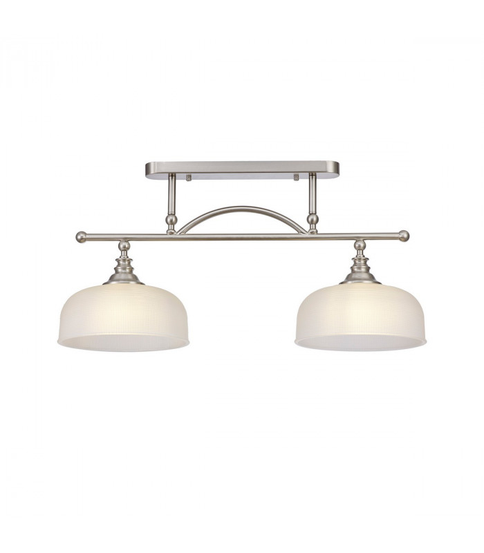 DeRuyter Semi Flush Ceiling Pendant Bar 2 Light Adjustable E27 Satin Nickel Frosted Glass-5