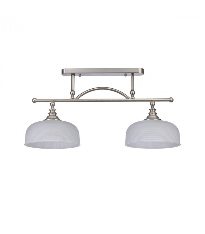 DeRuyter Semi Flush Ceiling Pendant Bar 2 Light Adjustable E27 Satin Nickel Frosted Glass-6