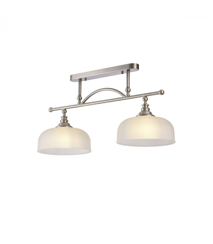 DeRuyter Semi Flush Ceiling Pendant Bar 2 Light Adjustable E27 Satin Nickel Frosted Glass-7