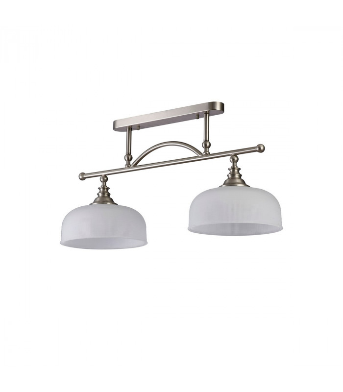 DeRuyter Semi Flush Ceiling Pendant Bar 2 Light Adjustable E27 Satin Nickel Frosted Glass-8
