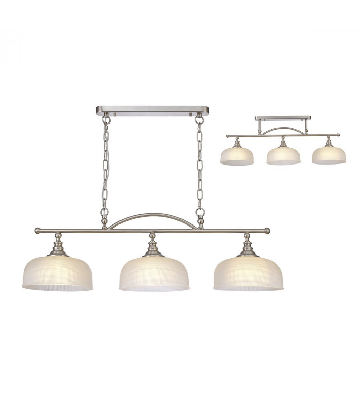 DeRuyter Semi Flush Ceiling Pendant Bar 3 Light Adjustable E27 Satin Nickel Frosted Glass-1