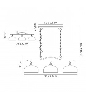 DeRuyter Semi Flush Ceiling Pendant Bar 3 Light Adjustable E27 Satin Nickel Frosted Glass-2