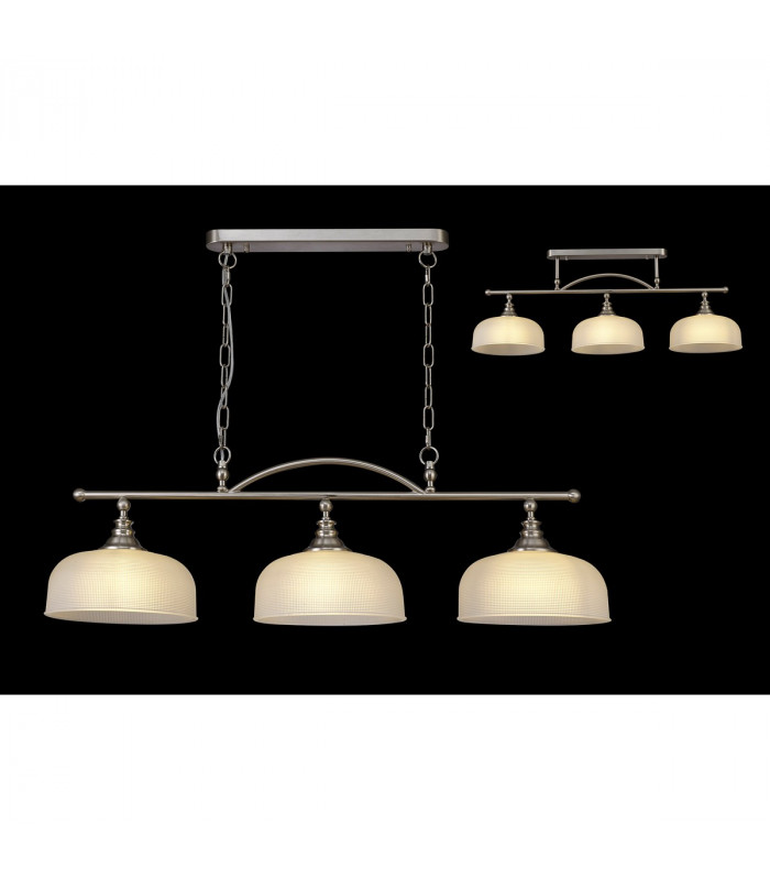 DeRuyter Semi Flush Ceiling Pendant Bar 3 Light Adjustable E27 Satin Nickel Frosted Glass-3
