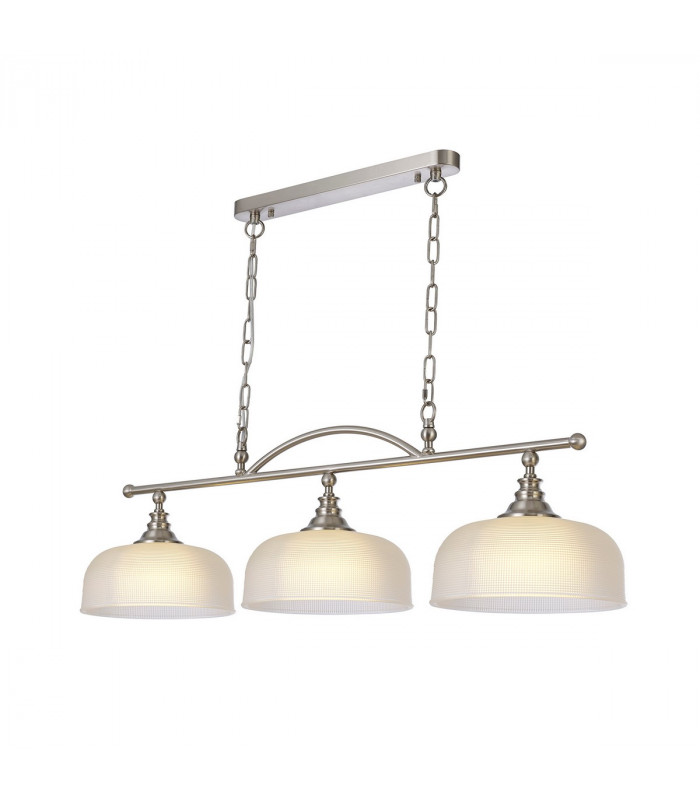 DeRuyter Semi Flush Ceiling Pendant Bar 3 Light Adjustable E27 Satin Nickel Frosted Glass-5