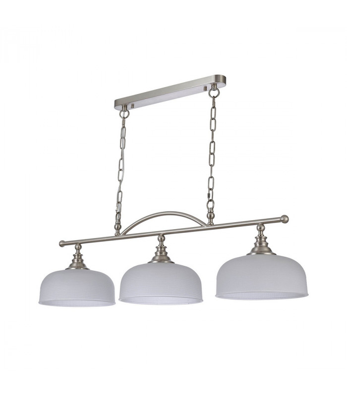 DeRuyter Semi Flush Ceiling Pendant Bar 3 Light Adjustable E27 Satin Nickel Frosted Glass-6