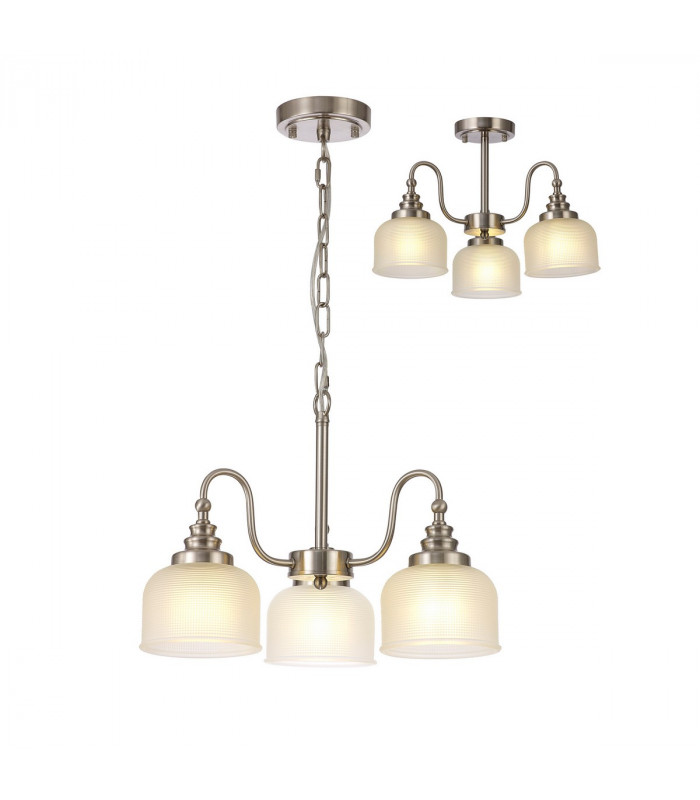 DeRuyter Semi Flush Ceiling Pendant 3 Light E27 Satin Nickel Frosted Glass-1