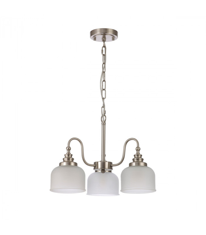 DeRuyter Semi Flush Ceiling Pendant 3 Light E27 Satin Nickel Frosted Glass-4