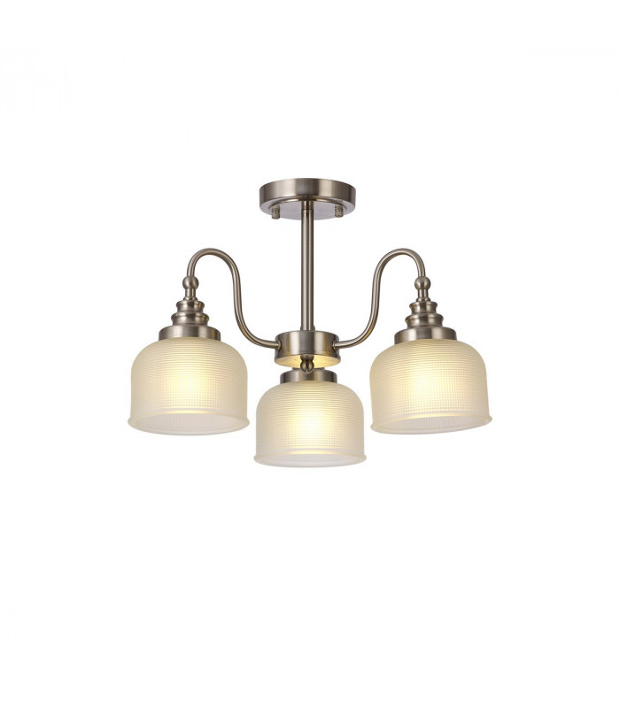 DeRuyter Semi Flush Ceiling Pendant 3 Light E27 Satin Nickel Frosted Glass-5