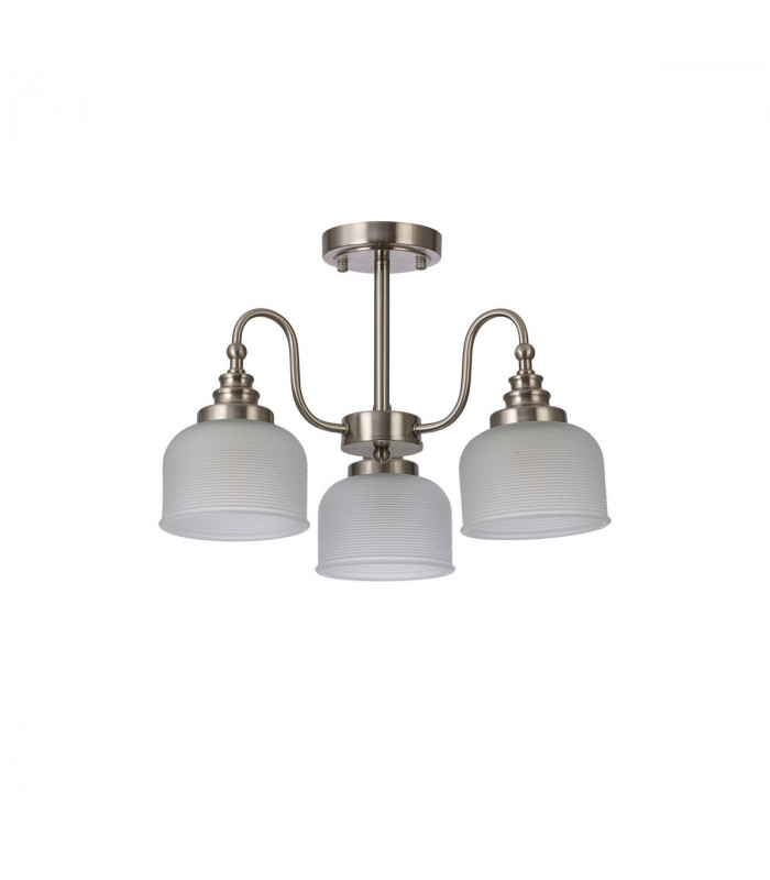 DeRuyter Semi Flush Ceiling Pendant 3 Light E27 Satin Nickel Frosted Glass-6
