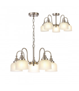 DeRuyter Semi Flush Ceiling Pendant 5 Light E27 Satin Nickel Frosted Glass-1