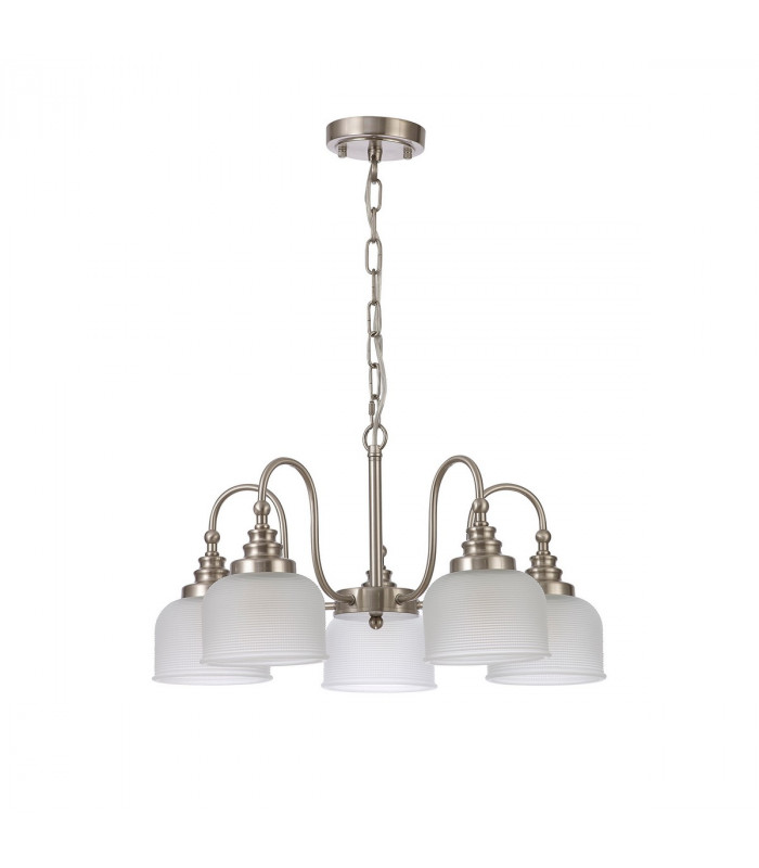 DeRuyter Semi Flush Ceiling Pendant 5 Light E27 Satin Nickel Frosted Glass-4