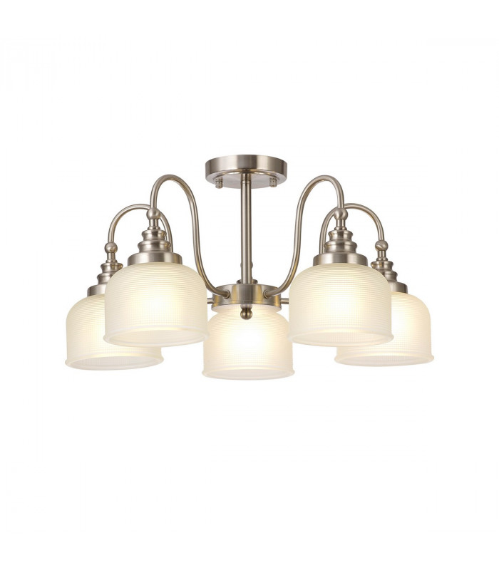 DeRuyter Semi Flush Ceiling Pendant 5 Light E27 Satin Nickel Frosted Glass-5