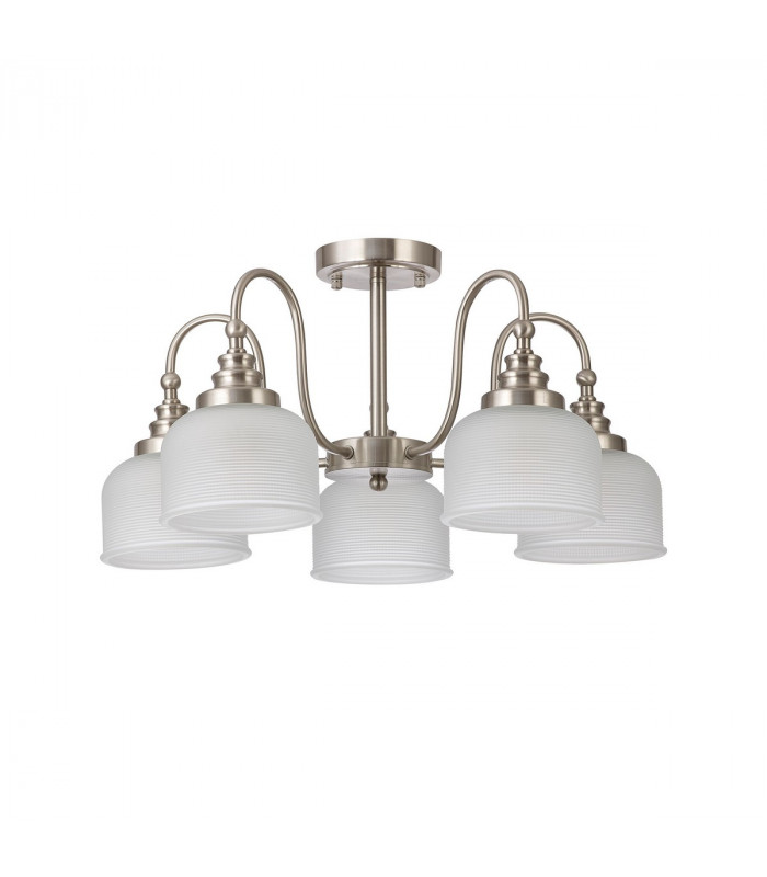 DeRuyter Semi Flush Ceiling Pendant 5 Light E27 Satin Nickel Frosted Glass-6