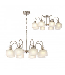 DeRuyter Semi Flush Ceiling Pendant 8 Light E27 Satin Nickel Frosted Glass-1