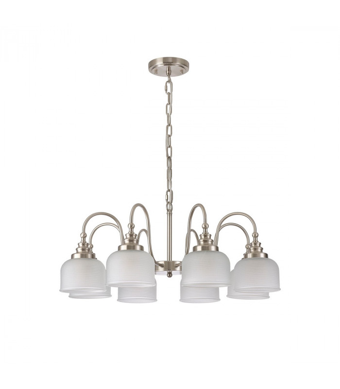 DeRuyter Semi Flush Ceiling Pendant 8 Light E27 Satin Nickel Frosted Glass-4