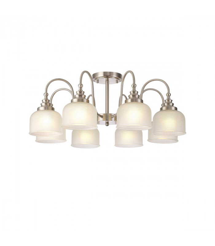 DeRuyter Semi Flush Ceiling Pendant 8 Light E27 Satin Nickel Frosted Glass-5