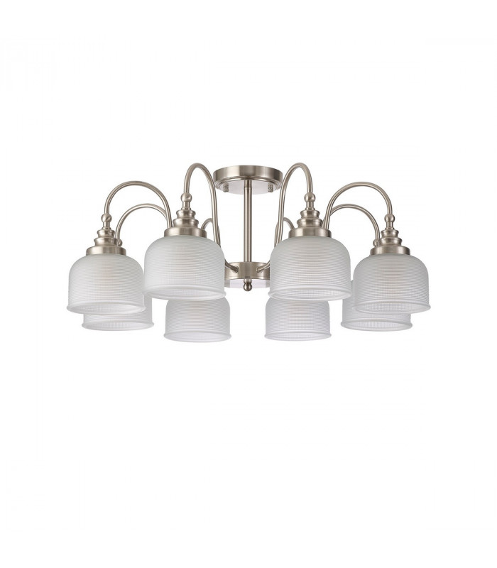DeRuyter Semi Flush Ceiling Pendant 8 Light E27 Satin Nickel Frosted Glass-6