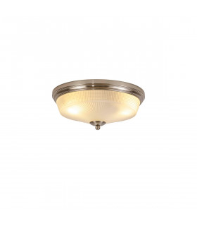 DeRuyter 2 Light E27 Flush Ceiling Lamp Satin Nickel Frosted Glass-1