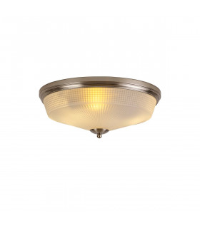 DeRuyter 3 Light E27 Flush Ceiling Lamp Satin Nickel Frosted Glass-1