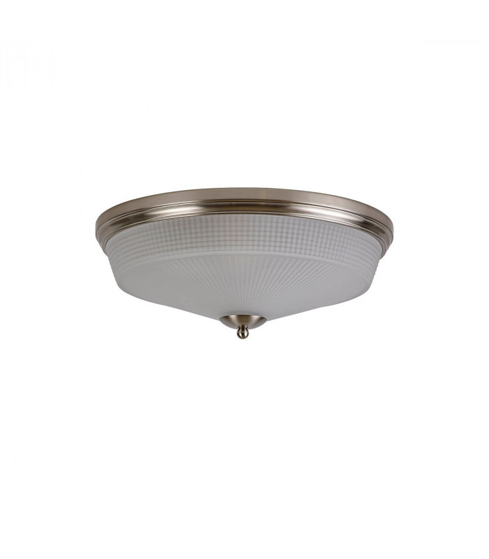 DeRuyter 3 Light E27 Flush Ceiling Lamp Satin Nickel Frosted Glass-4