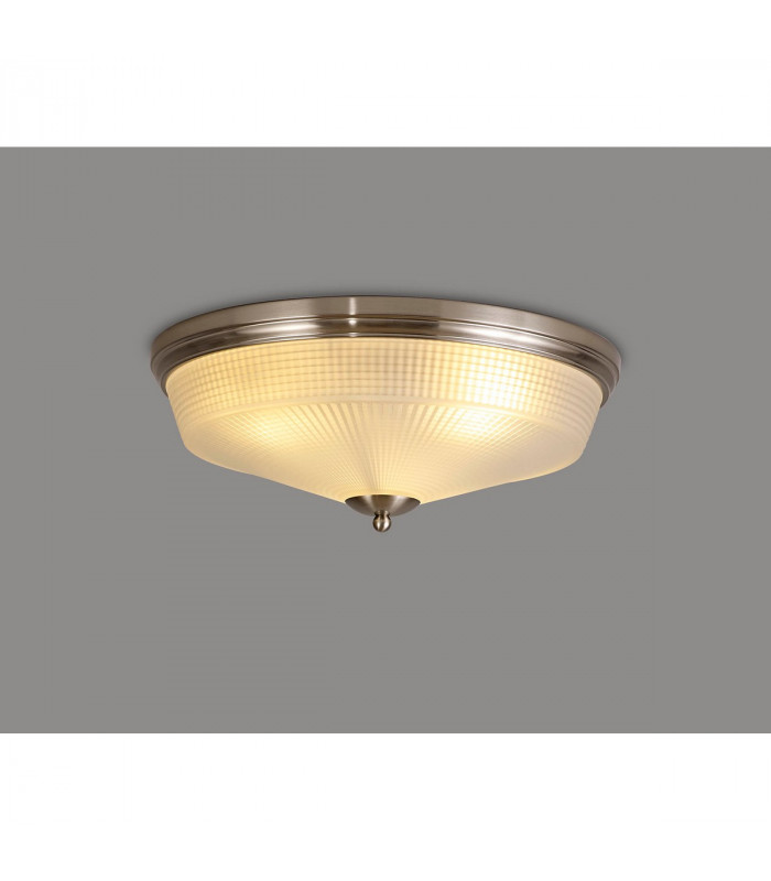 DeRuyter 3 Light E27 Flush Ceiling Lamp Satin Nickel Frosted Glass-9