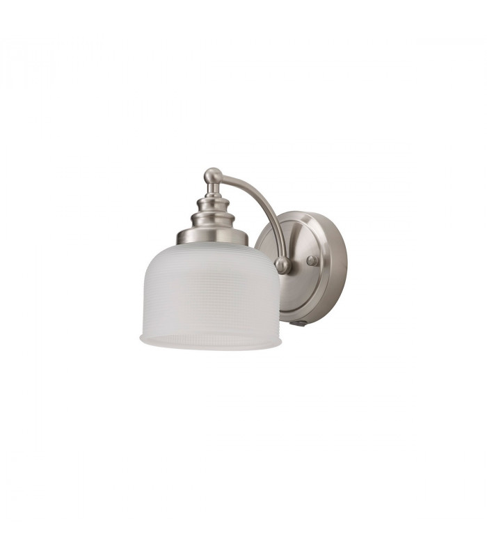 DeRuyter Switched Wall Lamp E27 Satin Nickel Frosted Glass-4
