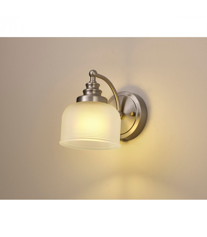 DeRuyter Switched Wall Lamp E27 Satin Nickel Frosted Glass-9