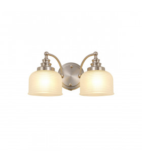 DeRuyter Switched Wall Lamp 2 Light E27 Satin Nickel Frosted Glass-1