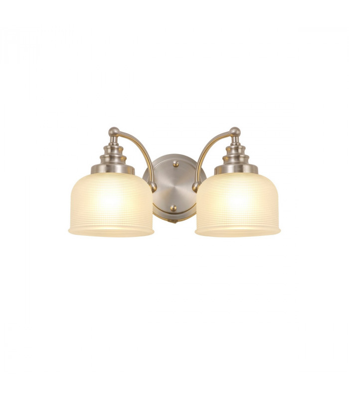 DeRuyter Switched Wall Lamp 2 Light E27 Satin Nickel Frosted Glass-1