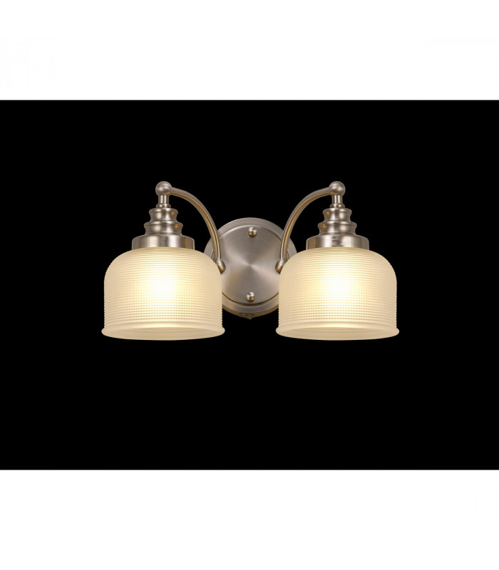 DeRuyter Switched Wall Lamp 2 Light E27 Satin Nickel Frosted Glass-3