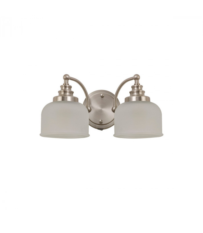 DeRuyter Switched Wall Lamp 2 Light E27 Satin Nickel Frosted Glass-4