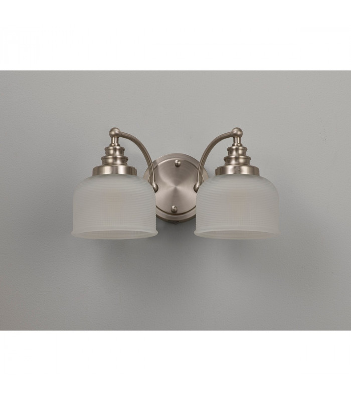 DeRuyter Switched Wall Lamp 2 Light E27 Satin Nickel Frosted Glass-8