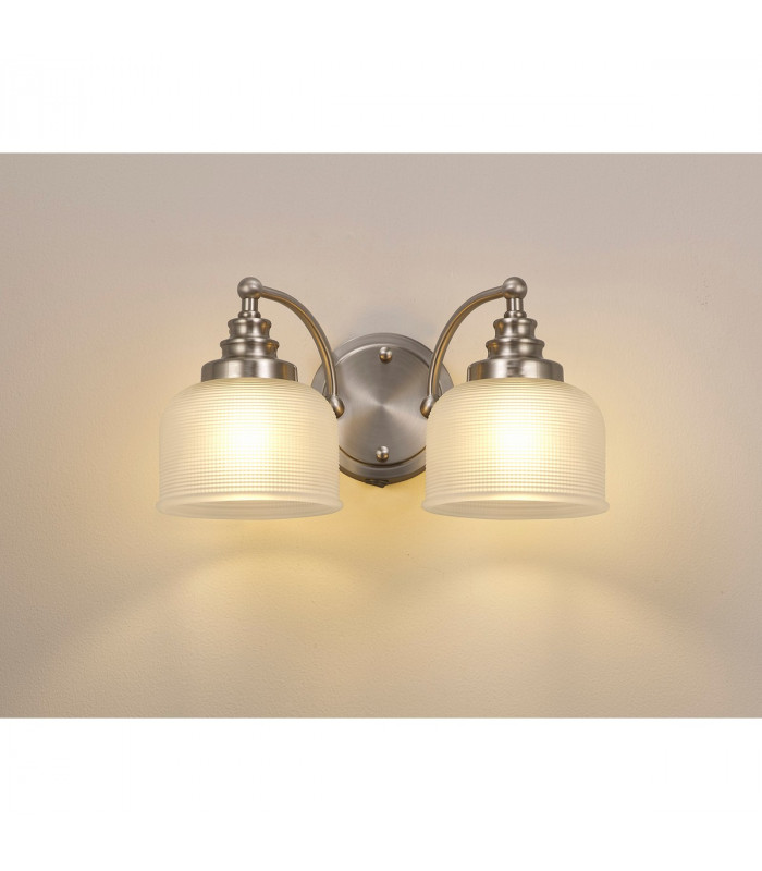 DeRuyter Switched Wall Lamp 2 Light E27 Satin Nickel Frosted Glass-9