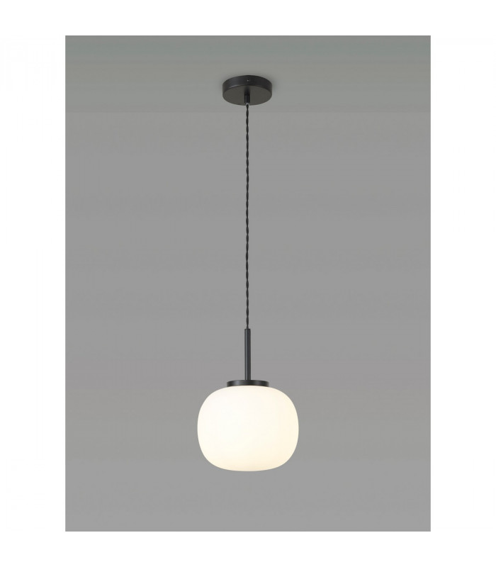 Cheektowaga Small Oval Ball Ceiling Pendant E27 Matt Black Suspension With Frosted White Glass Globe-3