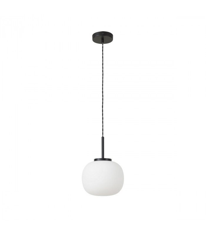 Cheektowaga Small Oval Ball Ceiling Pendant E27 Matt Black Suspension With Frosted White Glass Globe-4