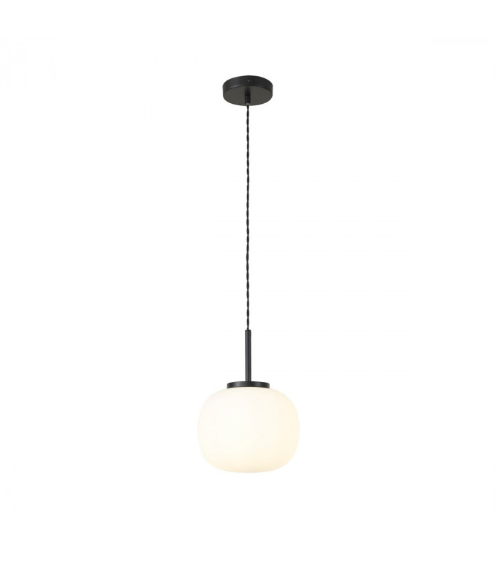 Cheektowaga Small Oval Ball Ceiling Pendant E27 Matt Black Suspension With Frosted White Glass Globe-5