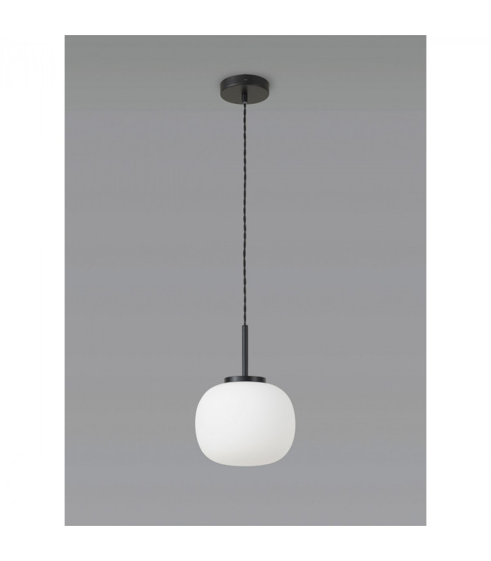 Cheektowaga Small Oval Ball Ceiling Pendant E27 Matt Black Suspension With Frosted White Glass Globe-9