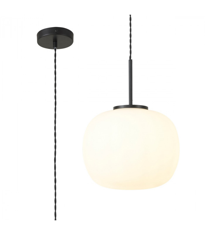 Cheektowaga Medium Oval Ball Ceiling Pendant E27 Matt Black Suspension With Frosted White Glass Globe-1