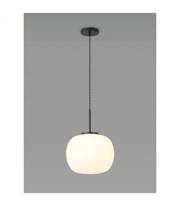 Cheektowaga Medium Oval Ball Ceiling Pendant E27 Matt Black Suspension With Frosted White Glass Globe-3