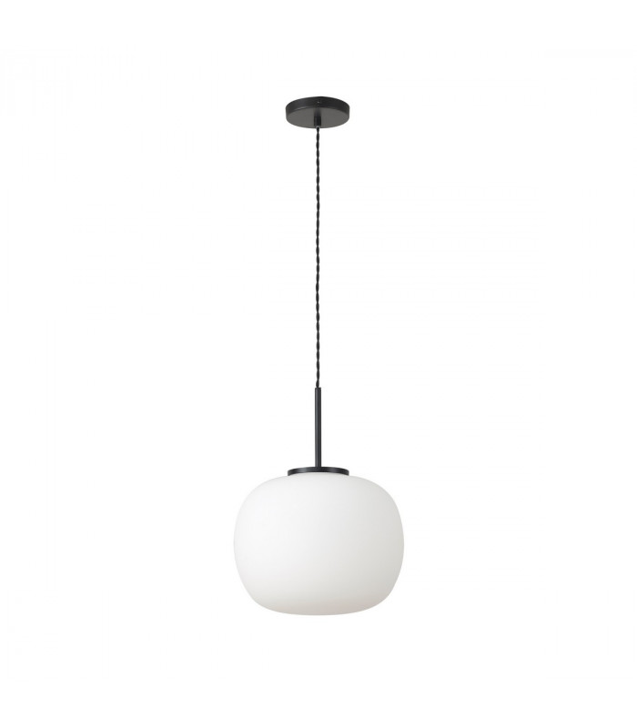 Cheektowaga Medium Oval Ball Ceiling Pendant E27 Matt Black Suspension With Frosted White Glass Globe-4
