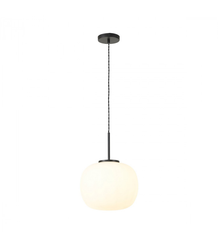 Cheektowaga Medium Oval Ball Ceiling Pendant E27 Matt Black Suspension With Frosted White Glass Globe-5