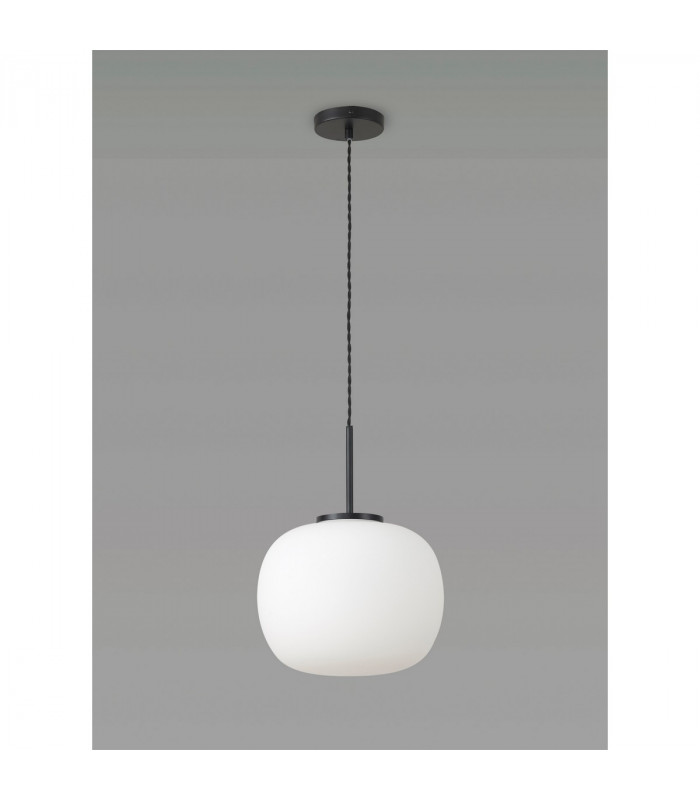 Cheektowaga Medium Oval Ball Ceiling Pendant E27 Matt Black Suspension With Frosted White Glass Globe-9
