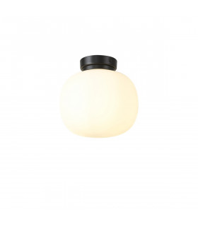 Cheektowaga Small Oval Ball Flush Fitting E27 Matt Black Base With Frosted White Glass Globe-1