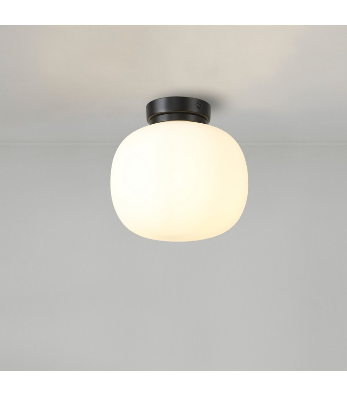 Cheektowaga Small Oval Ball Flush Fitting E27 Matt Black Base With Frosted White Glass Globe-3