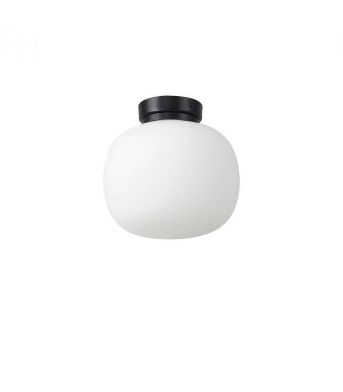 Cheektowaga Small Oval Ball Flush Fitting E27 Matt Black Base With Frosted White Glass Globe-4