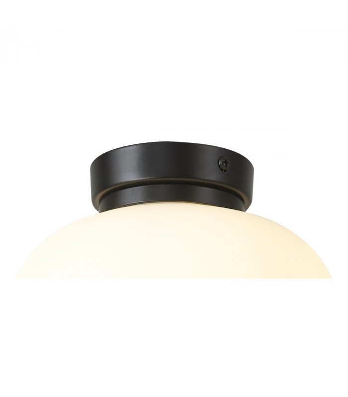 Cheektowaga Small Oval Ball Flush Fitting E27 Matt Black Base With Frosted White Glass Globe-5