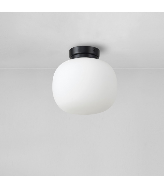 Cheektowaga Small Oval Ball Flush Fitting E27 Matt Black Base With Frosted White Glass Globe-7